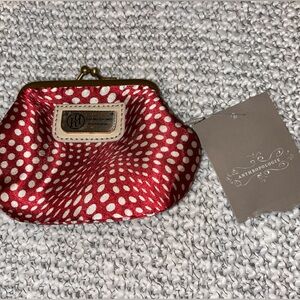 NWT Anthropologie Coin Purse Hayden-Harnett Brooklyn NY Red Cream Dots New